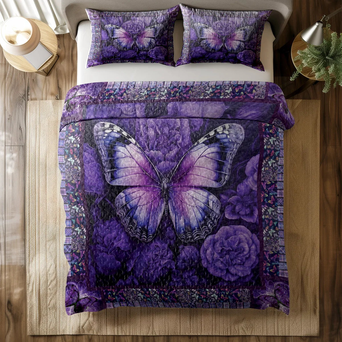 Shineful All Season Quilt 3-Piece Set Butterfly Bliss Purple