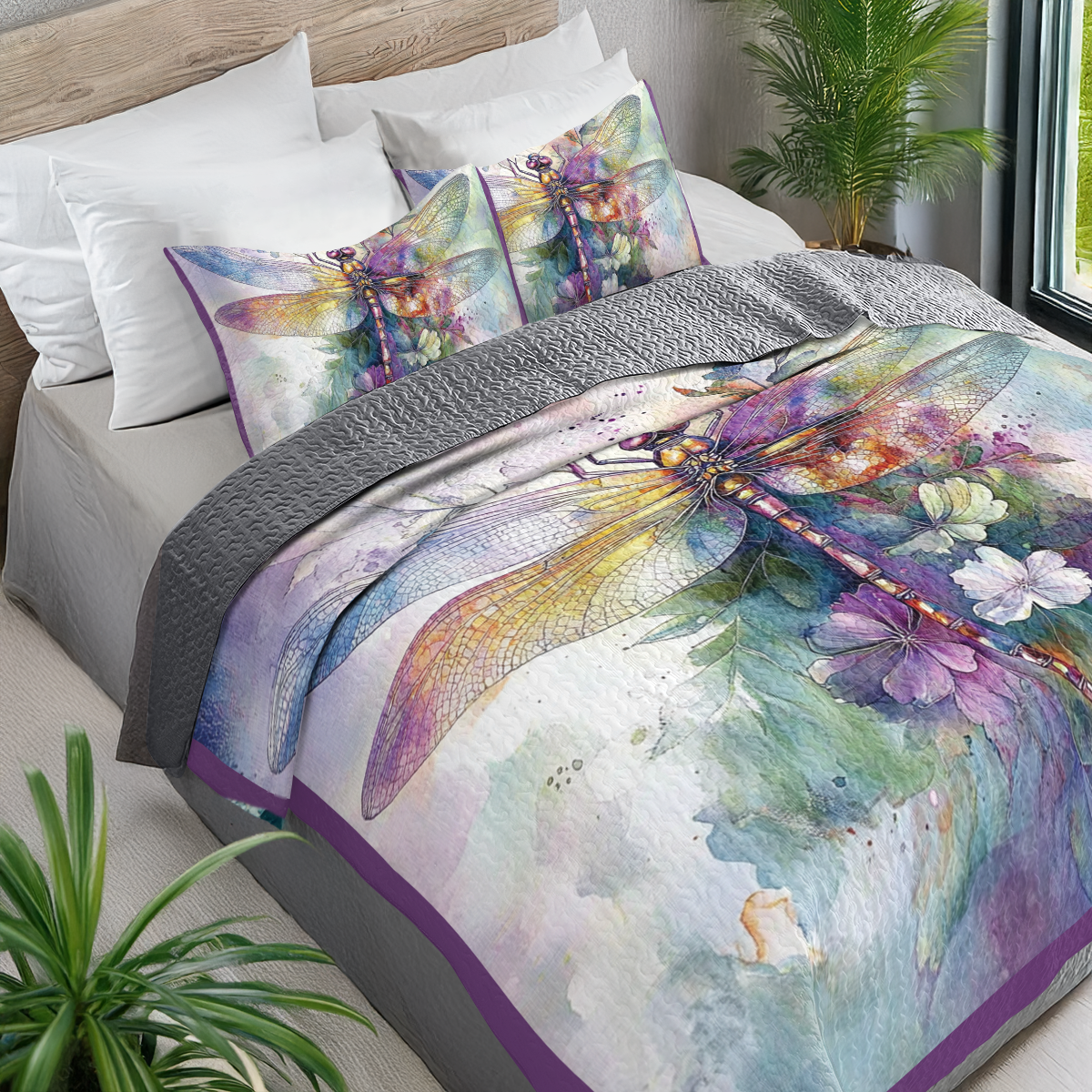 Shineful All Season Quilt 3-Piece Set - Iridescent Dragonfly Dreams