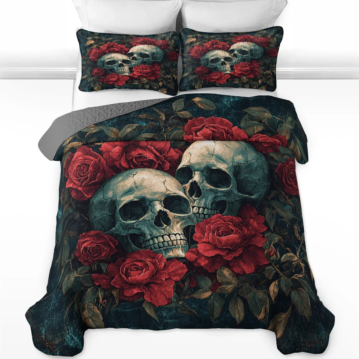 Shineful All Season Quilt 3-Piece Set - Eternal Rose Skull