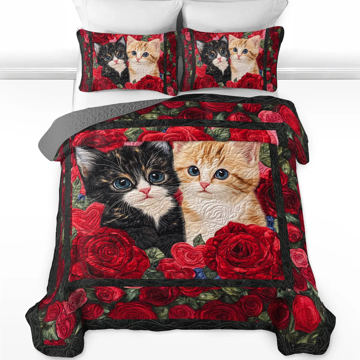 Shineful All Season Quilt 3-Piece Set Cat Purrfect Rose Companions