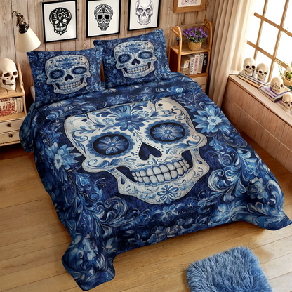 Shineful All Season Quilt 3-Piece Set - Celestial Skull Elegance