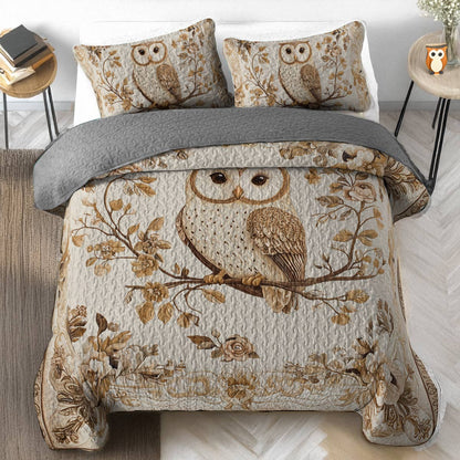 Shineful All Season Quilt 3-Piece Set - Vintage Elegance Owl