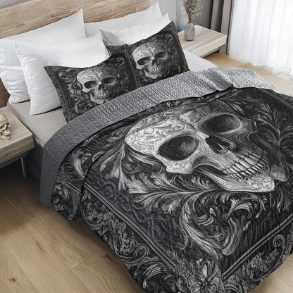 Shineful All Season Quilt 3-Piece Set - Mystic Shadows Skull