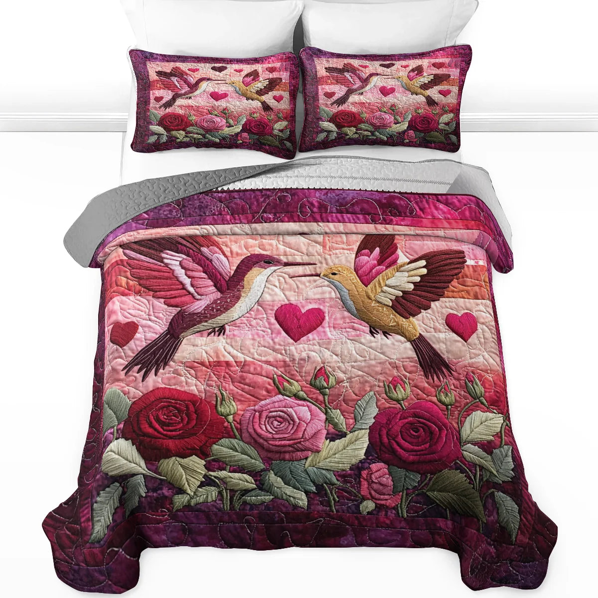 Shineful All Season Quilt 3-Piece Set Hearts & Roses Comforter