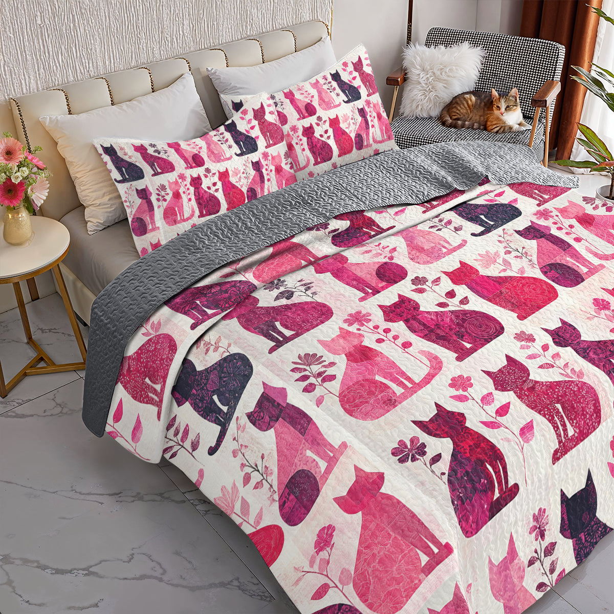 Shineful All Season Quilt 3-Piece Set Purrfectly Pink Paradise