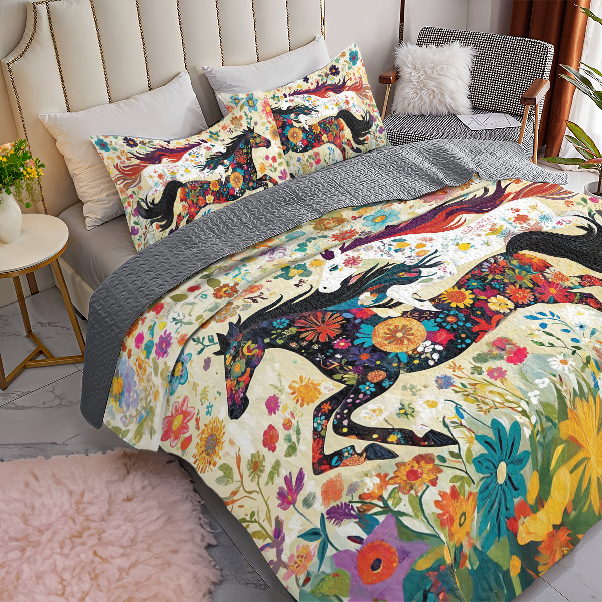 Shineful All Season Quilt 3-Piece Set Flower Racing