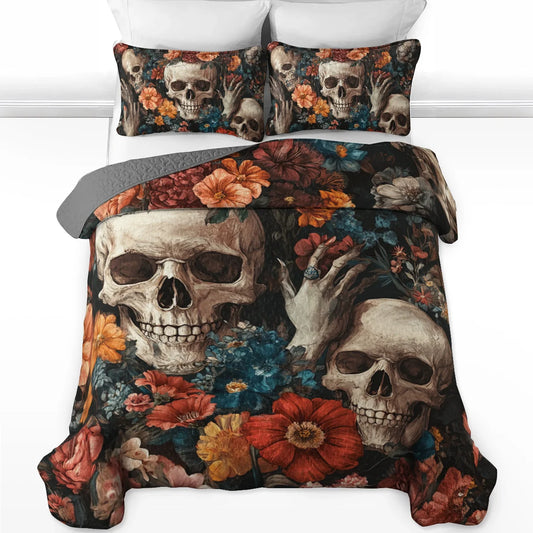 Shineful All Season Quilt 3-Piece Set - Dark Skull Aesthetic