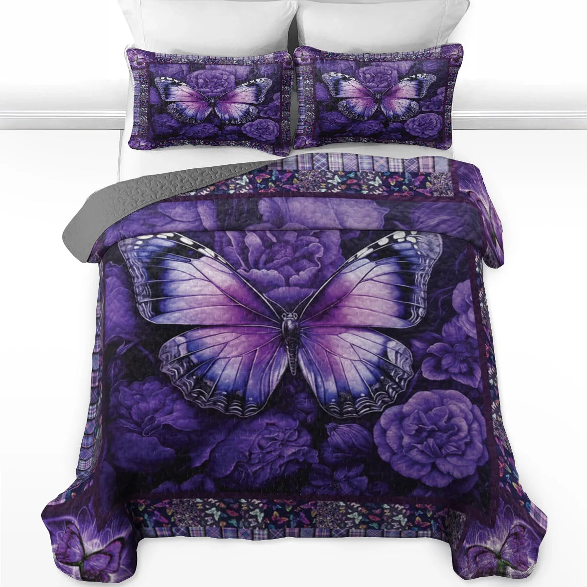 Shineful All Season Quilt 3-Piece Set Butterfly Bliss Purple