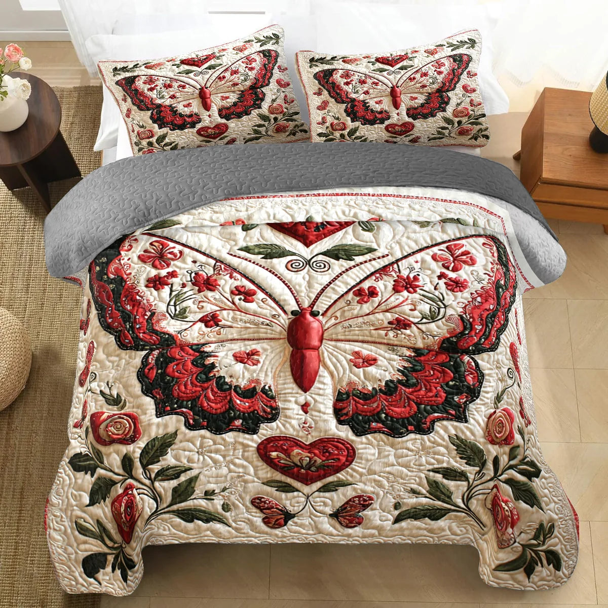 Shineful All Season Quilt 3-Piece Set Charming Love Winged