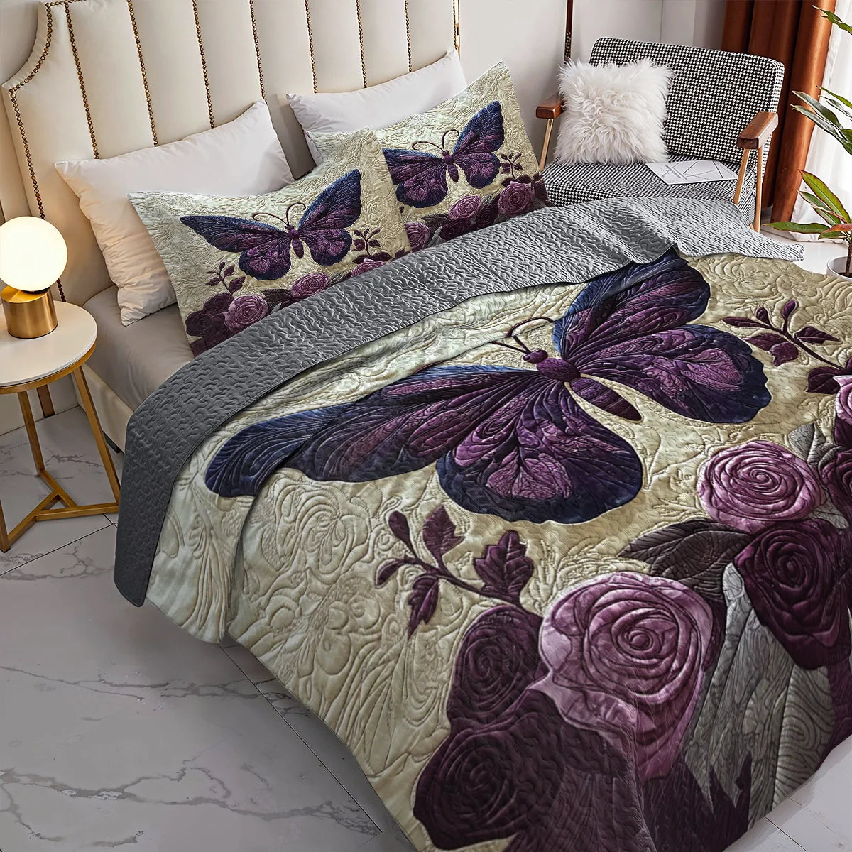 Shineful All Season Quilt 3-Piece Set Serene Butterfly Haven