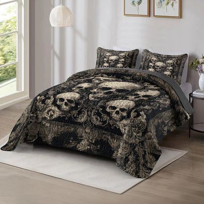 Shineful All Season Quilt 3-Piece Set - Gothic Skull Majesty