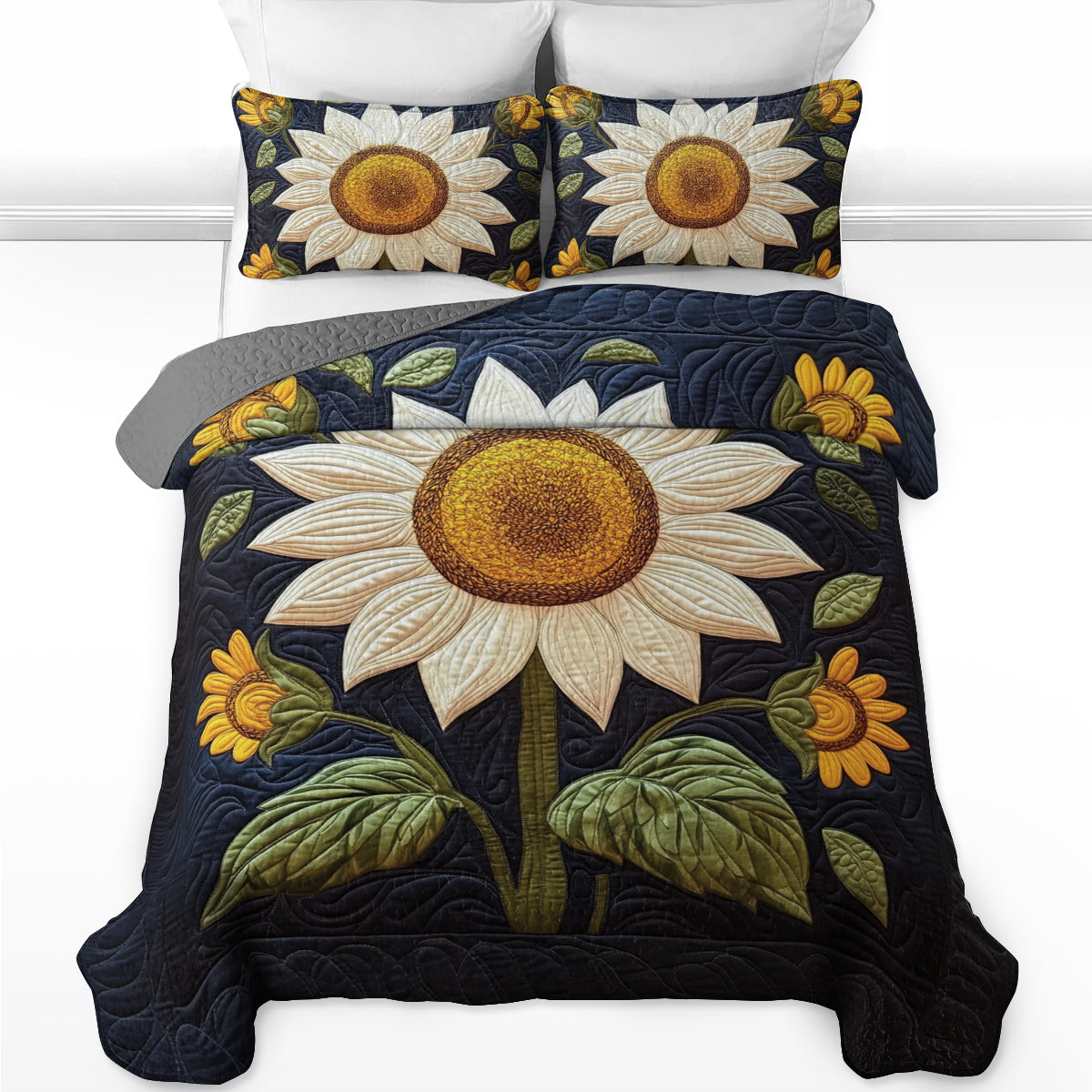 Shineful Flat Print All Season Quilt 3-Piece Set - Elegant Sunflower