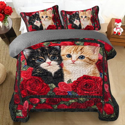 Shineful All Season Quilt 3-Piece Set Cat Purrfect Rose Companions