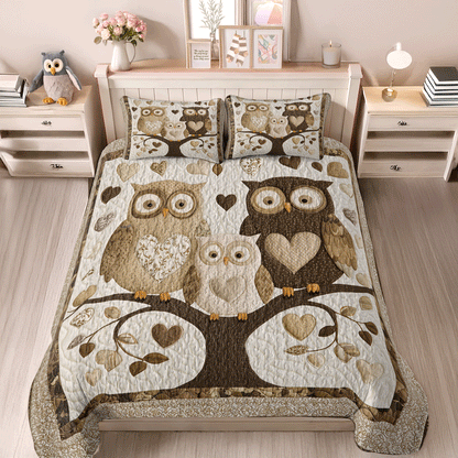 Shineful All Season Quilt 3-Piece Set - Owl Family Love