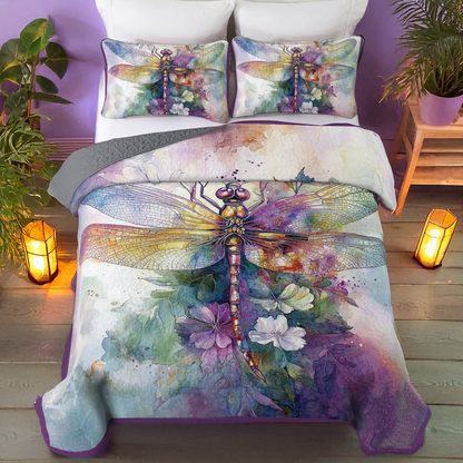 Shineful All Season Quilt 3-Piece Set - Iridescent Dragonfly Dreams