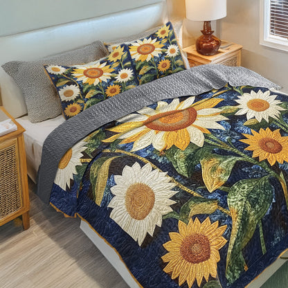 Shineful Flat Print All Season Quilt 3-Piece Set - Midnight Sunflower