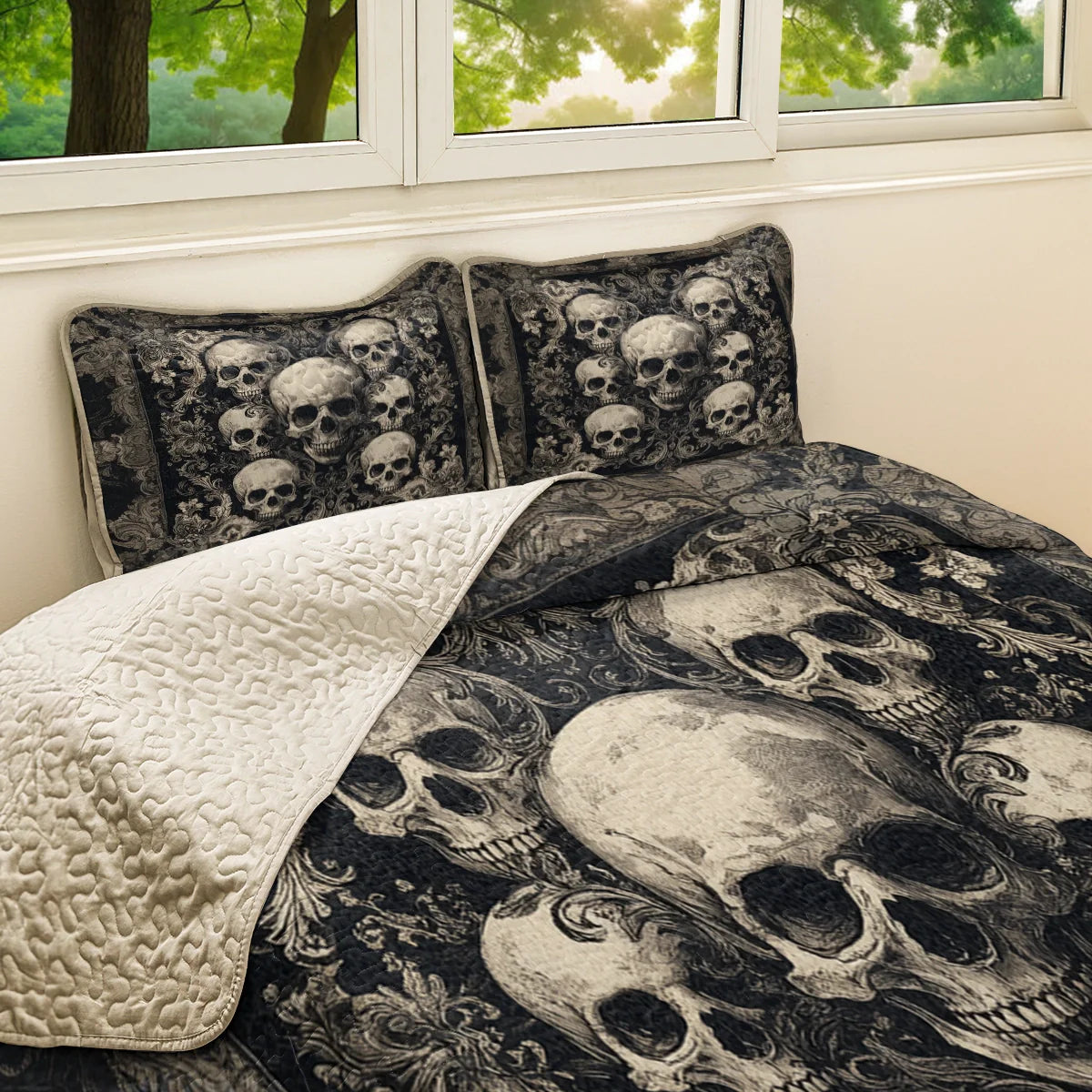 Shineful All Season Quilt 3-Piece Set - Gothic Skull Majesty