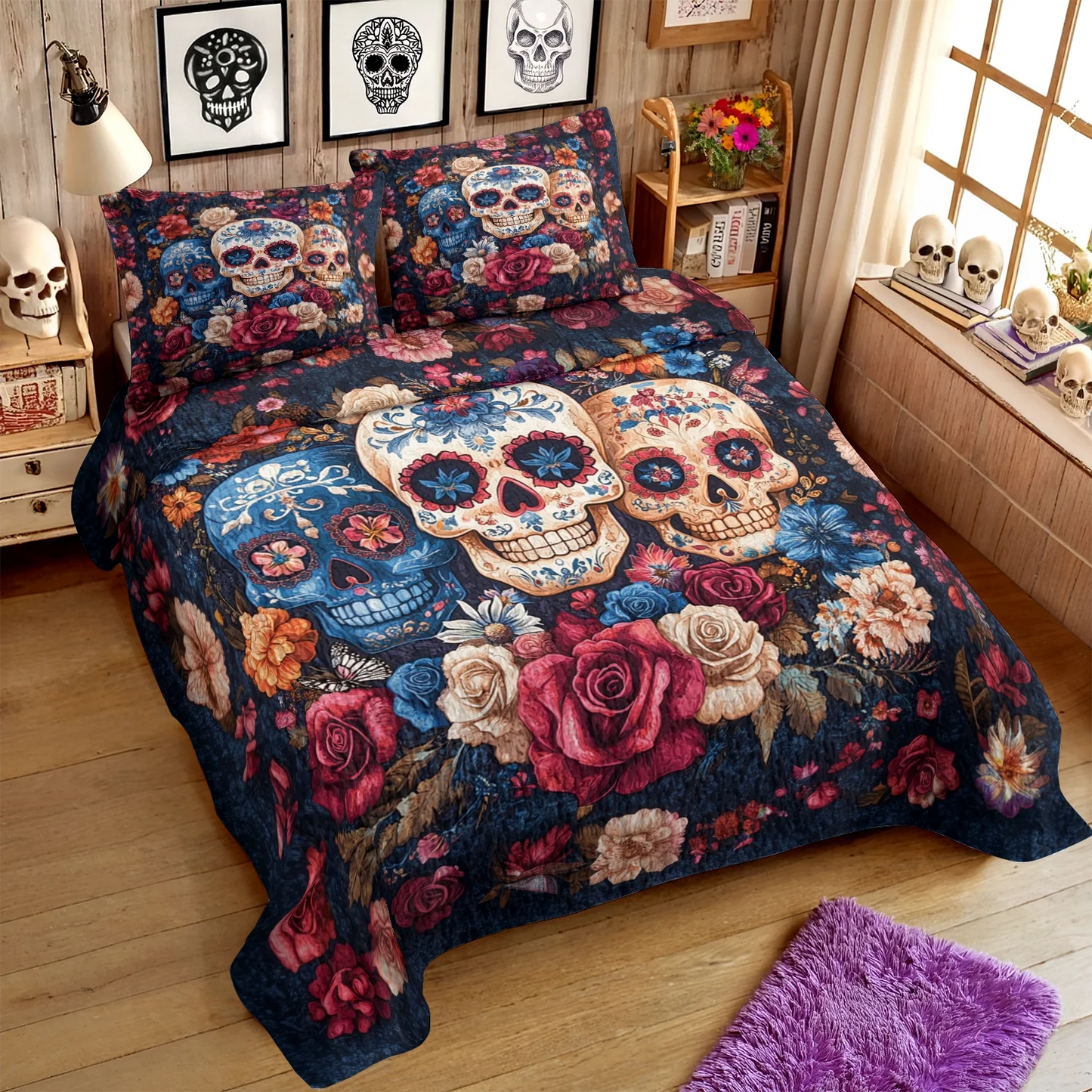 Shineful All Season Quilt 3-Piece Set - Sugar Skull Serenity