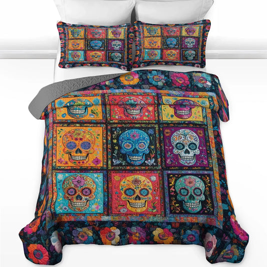 Shineful All Season Quilt 3-Piece Set - Vibrant Sugar Skull