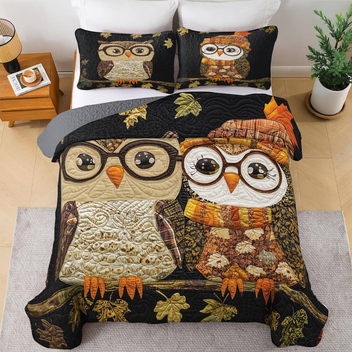 Shineful All Season Quilt 3-Piece Set - Autumn Owl Harmony