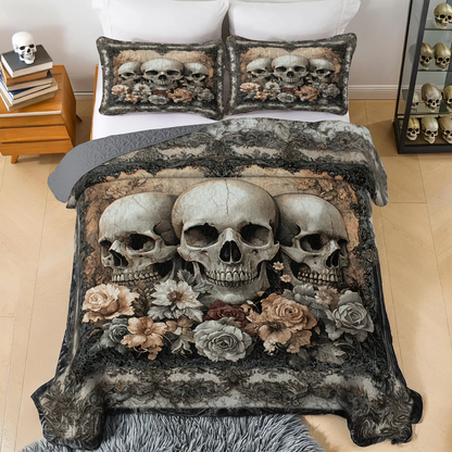 Shineful All Season Quilt 3-Piece Set - Ethereal Skull Garden