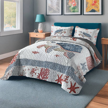 Shineful All Season Quilt 3-Piece Set - Oceanic Star Turtle