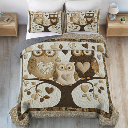 Shineful All Season Quilt 3-Piece Set - Owl Family Love