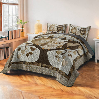 Shineful All Season Quilt 3-Piece Set - Owl Family Love