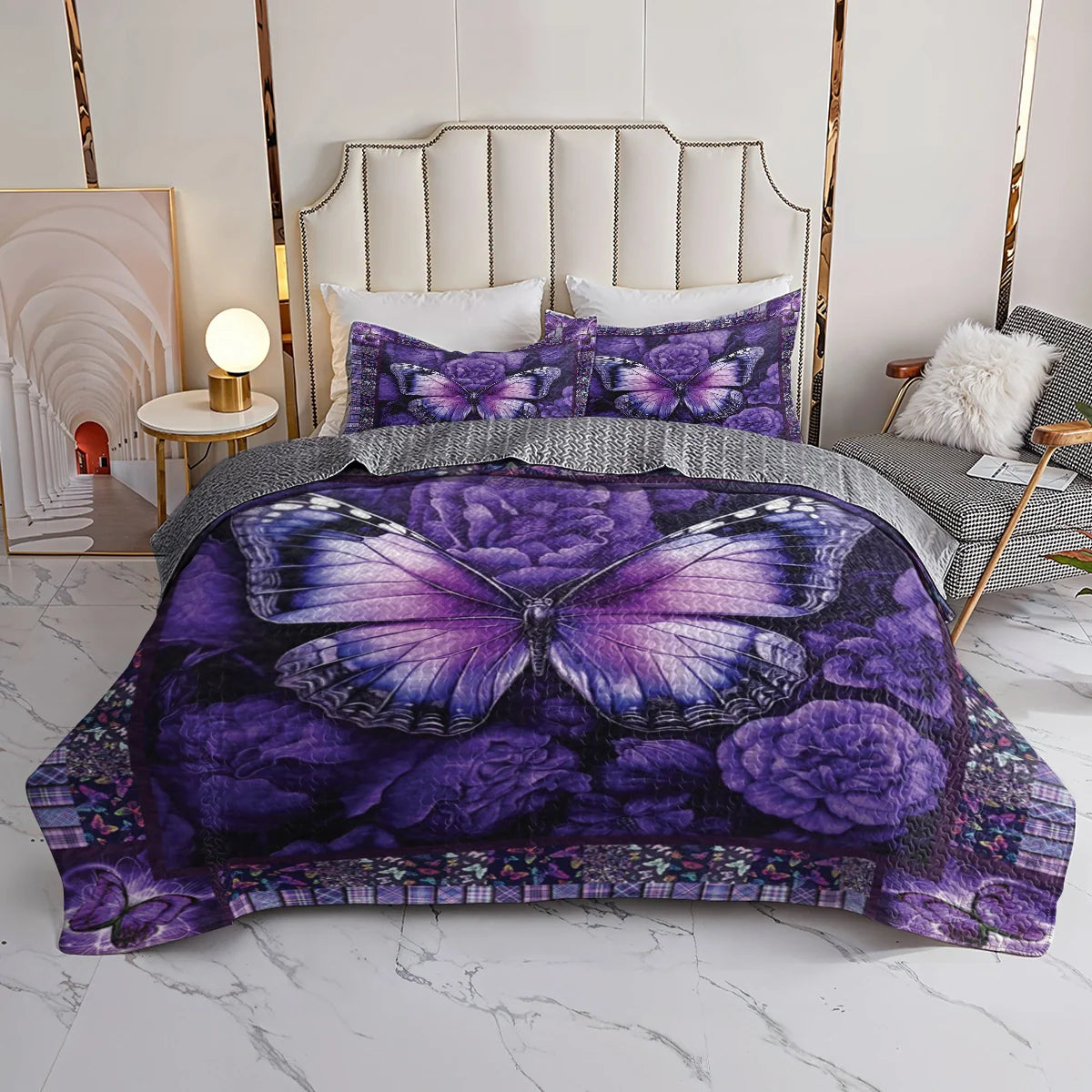 Shineful All Season Quilt 3-Piece Set Butterfly Bliss Purple