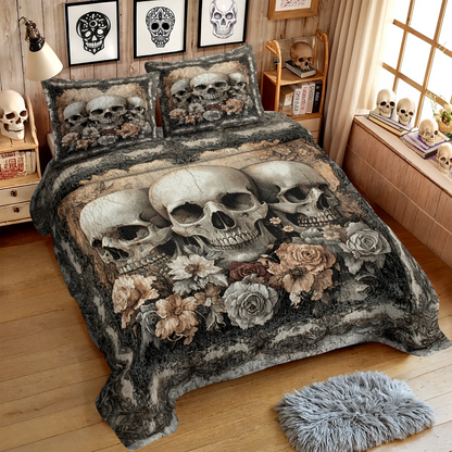 Shineful All Season Quilt 3-Piece Set - Ethereal Skull Garden