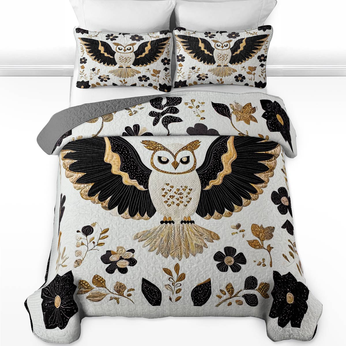 Shineful All Season Quilt 3-Piece Set - Majestic Night Owl